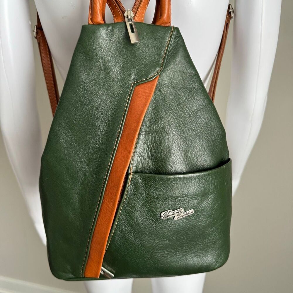 Vintage Cuoieria Florentina Made In Italy Green Backpack Purse